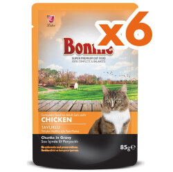 Bonnie Sos İçinde Et Parçacıklı Tavuklu Kedi Yaş Maması 85 Gr x 6 Adet - Bonnie