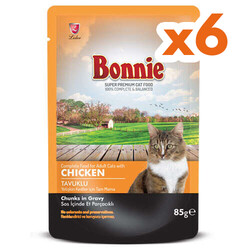 Bonnie - Bonnie Sos İçinde Et Parçacıklı Tavuklu Kedi Yaş Maması 85 Gr x 6 Adet