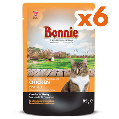 Bonnie Sos İçinde Et Parçacıklı Tavuklu Kedi Yaş Maması 85 Gr x 6 Adet