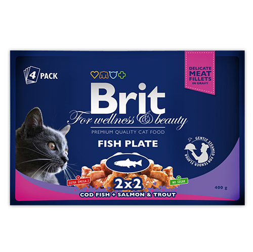 Brit Balık Menüsü Seçenekleri Kedi Yaş Maması 2x2 4 Adetx100 Gr Brit Care Fish Plate Wet Cat Food Pack Of 4 2xcod 100 Gr 2xsalmon
