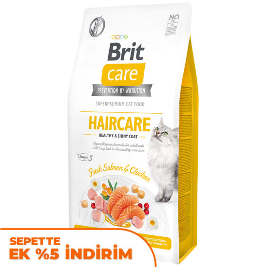 Brit Care Haircare Somon Tavuk Deri ve Tüy Sağlığı Tahılsız Kedi Maması 7 Kg - 1