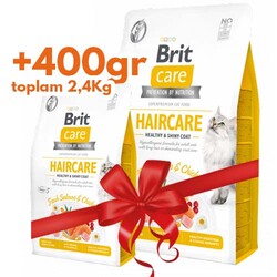 Brit Care Haircare Somon Tavuk Deri ve Tüy Sağlığı Tahılsız Kedi Maması 2 Kg+400 Gr (Toplam: 2,4 Kg) - Brit Care