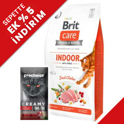 Brit Care - Brit Care Indoor Anti Stress Tavuklu Tahılsız Kedi Maması 2 Kg + Creamy 4x15 Gr Ödül