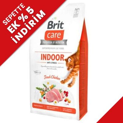 Brit Care Indoor Anti Stress Tavuklu Tahılsız Kedi Maması 2 Kg + Temizlik Mendili