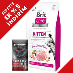 Brit Care - Brit Care Kitten Tavuk ve Hindi Tahılsız Yavru Kedi Maması 2 Kg + Creamy 4x15 Gr Ödül