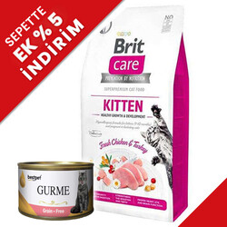Brit Care - Brit Care Kitten Tavuk ve Hindi Etli Tahılsız Yavru Kedi Maması 7 Kg + 4 Adet 85 Gr Yaş Mama