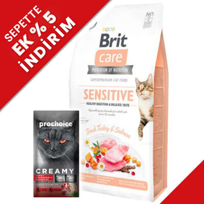 Brit Care Sensitive Hindi ve Somon Hassas Tahılsız Kedi Maması 2 Kg + Creamy 4x15 Gr Ödül