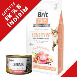 Brit Care - Brit Care Sensitive Hindi ve Somon Etli Hassas Tahılsız Kedi Maması 7 Kg + 4 Adet 85 Gr Yaş Mama