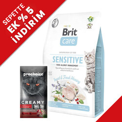 Brit Care - Brit Care Sensitive Böcek Ringa Balıklı Tahılsız Kedi Maması 2 Kg + Creamy 4x15 Gr Ödül