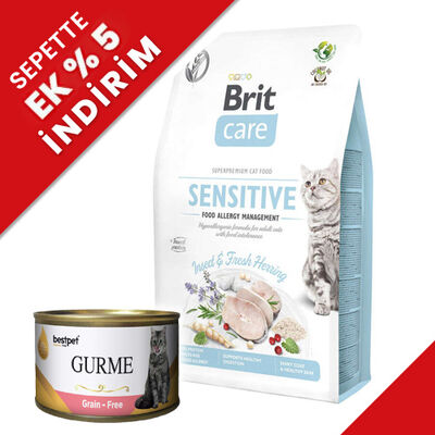 Brit Care Sensitive Böcek Ringa Balıklı Tahılsız Kedi Maması 7 Kg + 4 Adet 85 Gr Yaş Mama