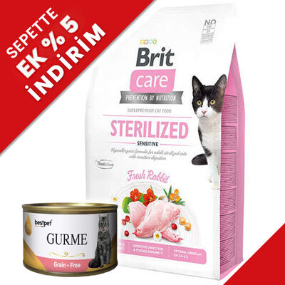 Brit Care Sterilised Sensitive Tavşan Tahılsız Kısırlaştırılmış Kedi Maması 7 Kg + 4 Adet 85 Gr Yaş Mama