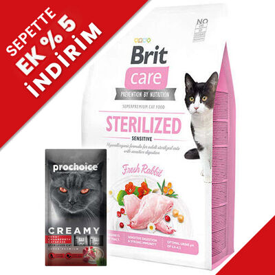 Brit Care Sterilised Sensitive Tavşan Tahılsız Kısırlaştırılmış Kedi Maması 2 Kg + Creamy 4x15 Gr Ödül