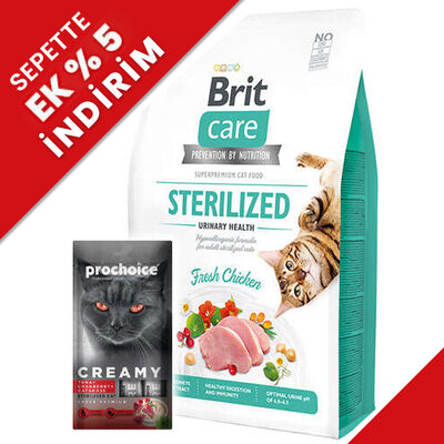 Brit Care Sterilised Urinary Tavuk Tahılsız Kısırlaştırılmış Kedi Maması 2 Kg + Creamy 4x15 Gr Ödül