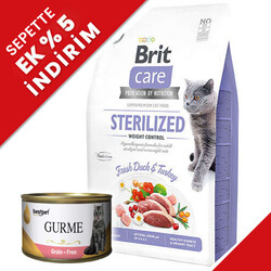 Brit Care - Brit Care Sterilised Ördek ve Hindi Tahılsız Kısırlaştırılmış Kedi Maması 7 Kg + 4 Adet 85 Gr Yaş Mama