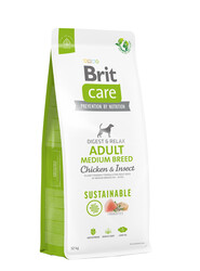 Brit Care - Brit Care Sustainable Medium Böcek ve Tavuk Orta Irk Köpek Maması 12 Kg + 4 Adet Temizlik Mendili