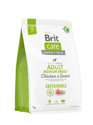 Brit Care - Brit Care Sustainable Medium Breed Böcek ve Tavuk Orta Irk Köpek Maması 3 Kg + Temizlik Mendili