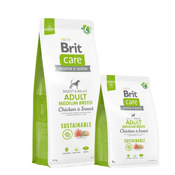 Brit Care Sustainable Medium Böcek ve Tavuk Orta Irk Köpek Maması 12 Kg + 3 Kg (Toplam 15 Kg) - Brit Care