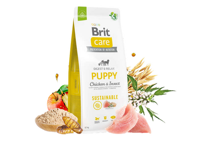 Brit Care Sustainable Puppy Böcek ve Tavuk Yavru Köpek Maması 12 Kg + 3 Kg (Toplam 15 Kg) + Temizlik Mendili