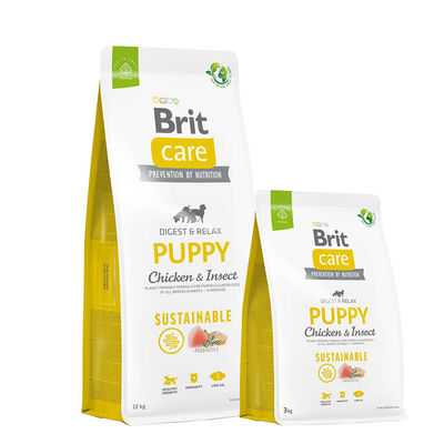 Brit Care Sustainable Puppy Böcek ve Tavuk Yavru Köpek Maması 12 Kg + 3 Kg (Toplam 15 Kg) + Temizlik Mendili