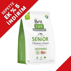 Brit Care Sustainable Senior Böcek ve Tavuk Yaşlı Köpek Maması 3 Kg + Temizlik Mendili - Brit Care