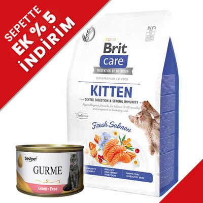 Brit Care Tahılsız Somonlu Yavru Kedi Maması 7 Kg + 4 Adet 85 Gr Yaş Mama