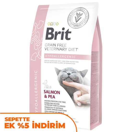 Brit Veterinary Diets Hypoallergenic Tahılsız Somonlu Kedi Maması 2 Kg + Temizlik Mendili - 1