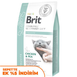 Brit Veterinary Diets Struvite Tahılsız Tavuk Bezelye Kedi Maması 2 Kg + Temizlik Mendili - Brit Care