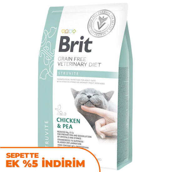 Brit Veterinary Diets Struvite Tahılsız Tavuk Bezelye Kedi Maması 2 Kg + Temizlik Mendili - 1