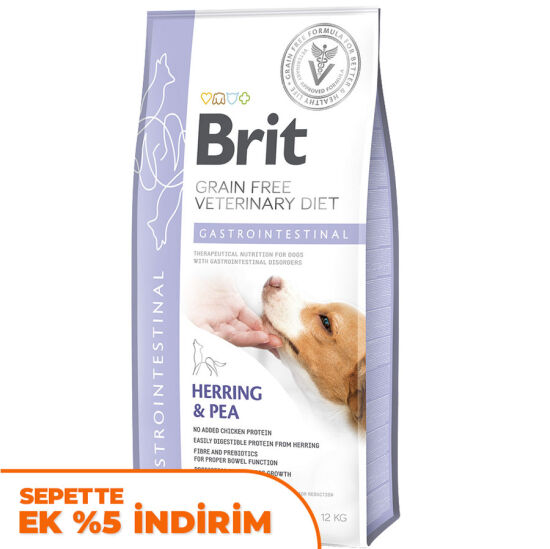 Brit Veterinary Diets Gastrointestinal Tahılsız Ringa Balıklı Köpek Maması 12 Kg + Temizlik Mendili - 1