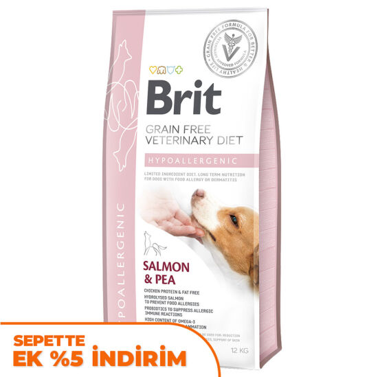 Brit Veterinary Diets Hypoallergenic Tahılsız Somon Bezelye Köpek Maması 12 Kg + Temizlik Mendili - 1