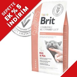 Brit Veterinary Diets Renal Tahılsız Yumurta Bezelye Kedi Maması 2 Kg + Temizlik Mendili - Brit Care
