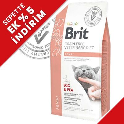 Brit Veterinary Diets Renal Tahılsız Yumurta Bezelye Kedi Maması 2 Kg + Temizlik Mendili - 1
