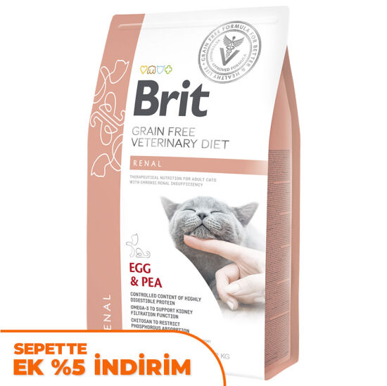 Brit Veterinary Diets Renal Tahılsız Yumurta Bezelye Kedi Maması 2 Kg + Temizlik Mendili - 1