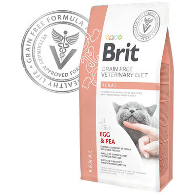 Brit Veterinary Diets Renal Tahılsız Yumurta Bezelye Kedi Maması 2 Kg + Temizlik Mendili