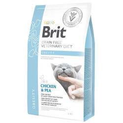 Brit Veterinary Diets Obesity Tahılsız Tavuk Bezelye Kedi Maması 2 Kg + Temizlik Mendili - Brit Care