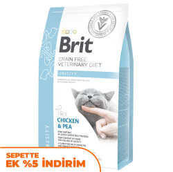 Brit Veterinary Diets Obesity Tahılsız Tavuk Bezelye Kedi Maması 2 Kg + Temizlik Mendili - Brit Care