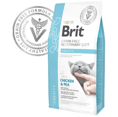 Brit Veterinary Diets Obesity Tahılsız Tavuk Bezelye Kedi Maması 2 Kg + Temizlik Mendili - 2