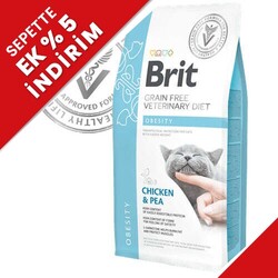 Brit Veterinary Diets Obesity Tahılsız Tavuk Bezelye Kedi Maması 2 Kg + Temizlik Mendili - Brit Care