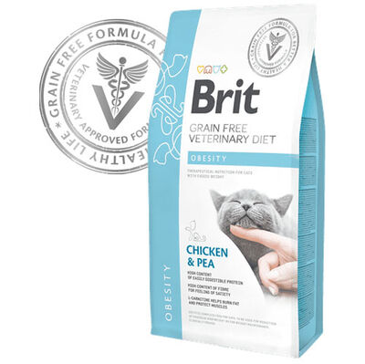 Brit Veterinary Diets Obesity Tahılsız Tavuk Bezelye Kedi Maması 2 Kg + Temizlik Mendili