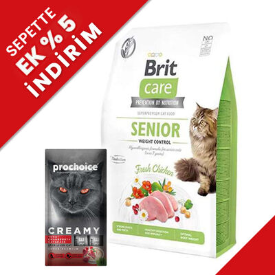 Brit Care Senior Tavuk Tahılsız Yaşlı Kedi Maması 2 Kg + Creamy 4x15 Gr Ödül