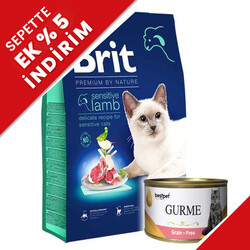 Brit Care - Brit Premium Sensitive Hassas Kuzulu Kedi Maması 8 Kg + 4 Adet 85 Gr Yaş Mama
