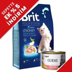Brit Care - Brit Premium Kitten Tavuk ve Somonlu Yavru Kedi Maması 8 Kg + 4 Adet 85 Gr Yaş Mama
