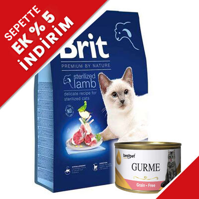 Brit Premium Sterilised Kısırlaştırılmış Kuzulu Kedi Maması 8 Kg + 4 Adet 85 Gr Yaş Mama