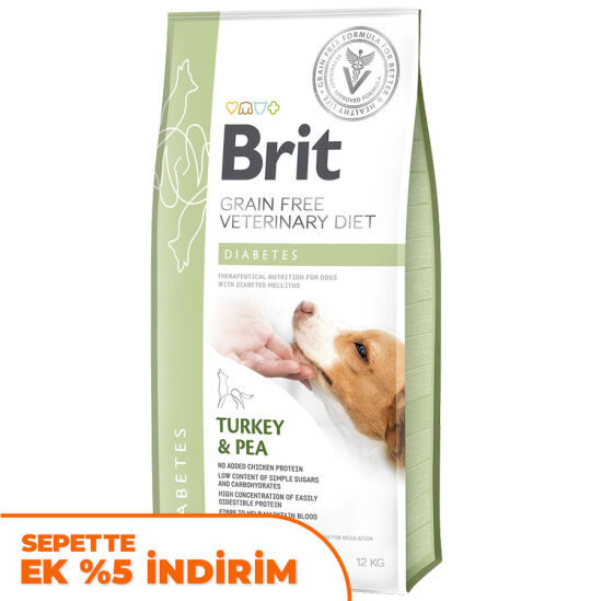 Brit Veterinary Diets Diabetes Tahılsız Hindi ve Bezelyeli Köpek Maması 12 Kg + Temizlik Mendili - 1