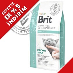 Brit Veterinary Diets Struvite Tahılsız Tavuk Bezelye Kedi Maması 5 Kg + Temizlik Mendili - Brit Care