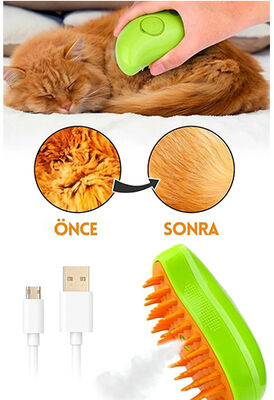 Buharlı Kedi Ve Köpek Tarağı - Işıklı ve Usb Şarjlı