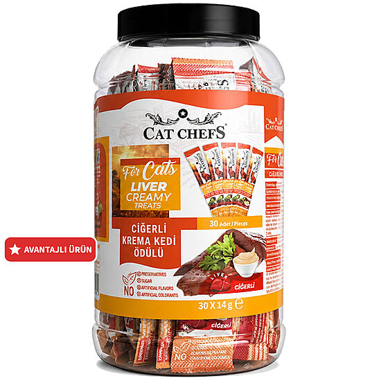 Cat Chefs Ciğerli Krema Ek Besin Takviyesi Kedi Ödülü 30x14 Gr (30 lu Paket) - 1