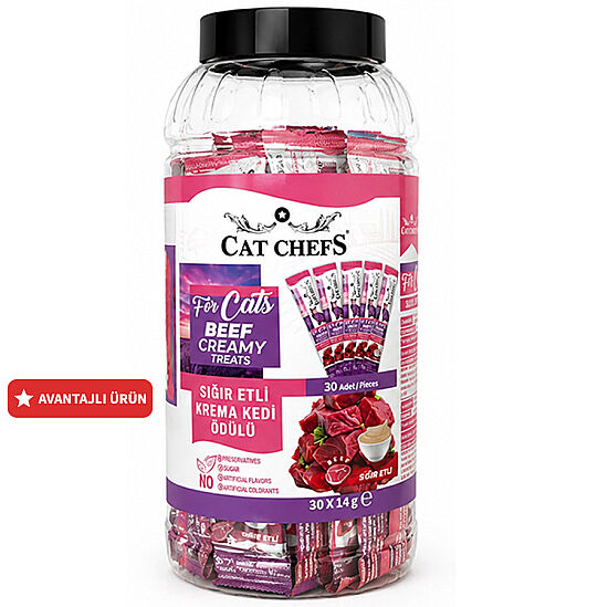 Cat Chefs Sığır Etli Krema Ek Besin Takviyesi Kedi Ödülü 30x14 Gr (30 lu Paket) - 1