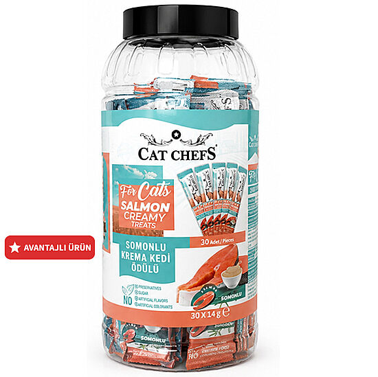 Cat Chefs Somonlu Krema Ek Besin Takviyesi Kedi Ödülü 30x14 Gr (30 lu Paket) - 1