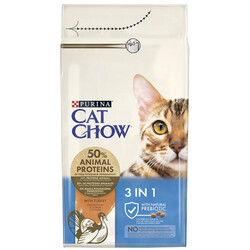Cat Chow - Cat Chow 3in1 Hindi Etli Kedi Kuru Maması 15 Kg + 4 Adet Temizlik Mendili